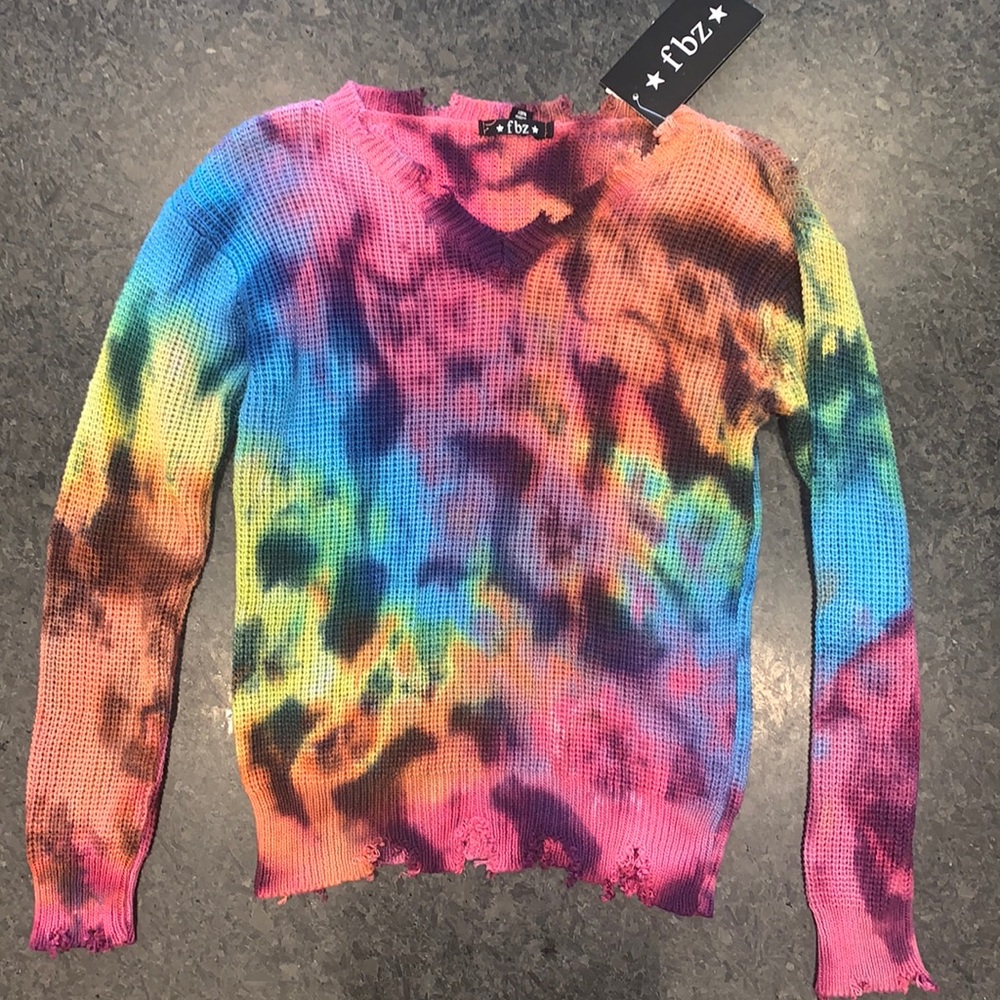 Flowers By Zoe distressed tie-die sweater size S